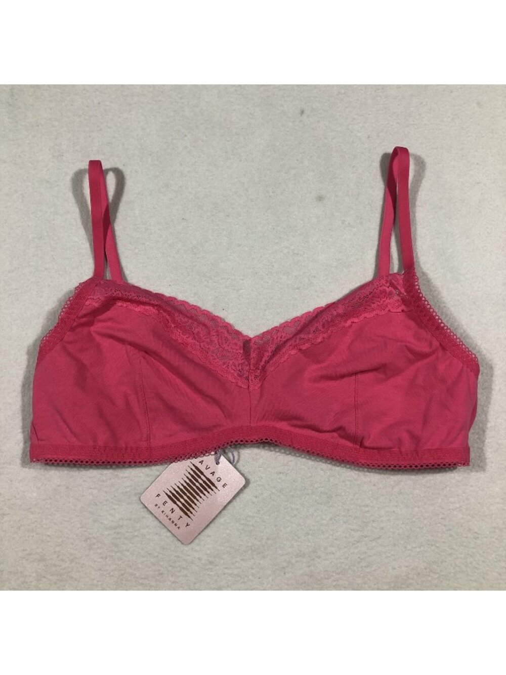 NEW Savage x Fenty Womens XL 14-16 Pink Bralette Bra Lace Trim Cotton Blend NWT